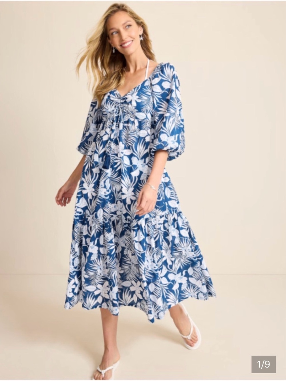 Tommy Bahama Blue and White Floral Midi Dress - Women's Summer Dress
